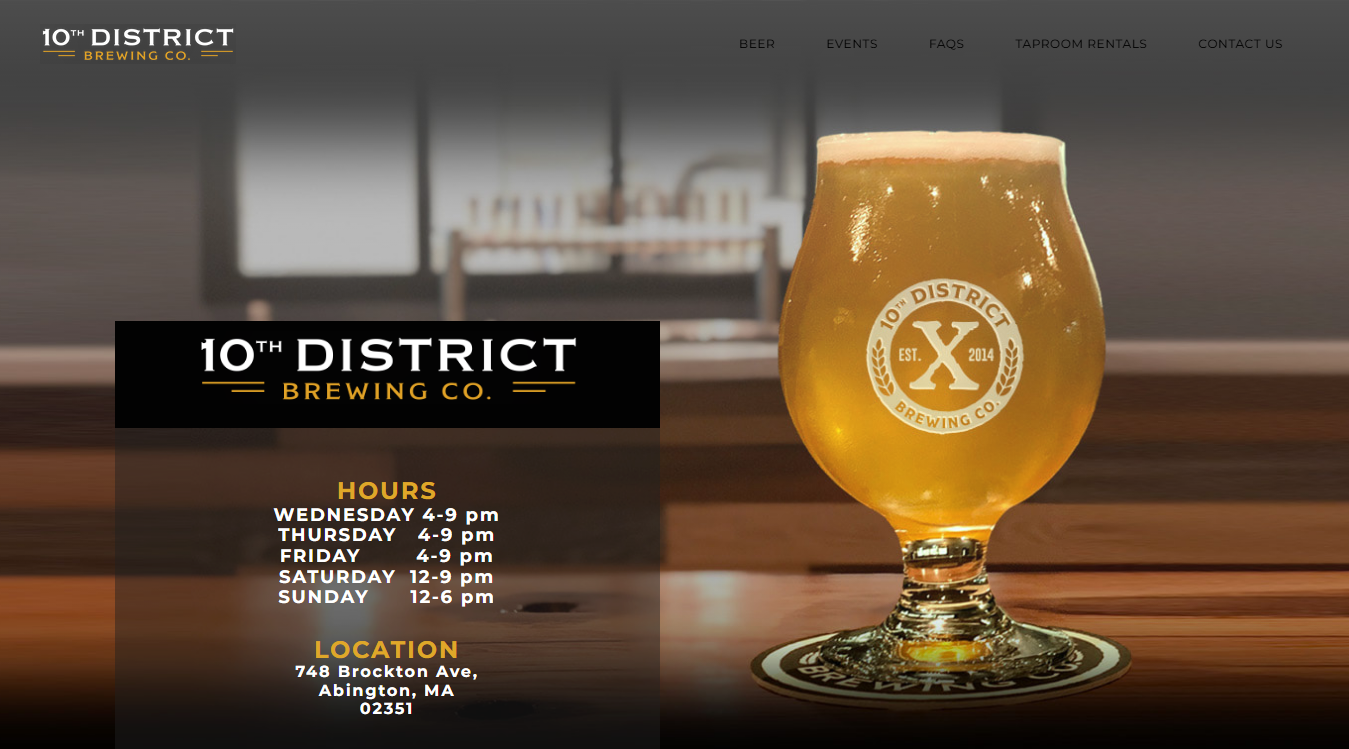 Website screenshot for 10th District Brewing Company