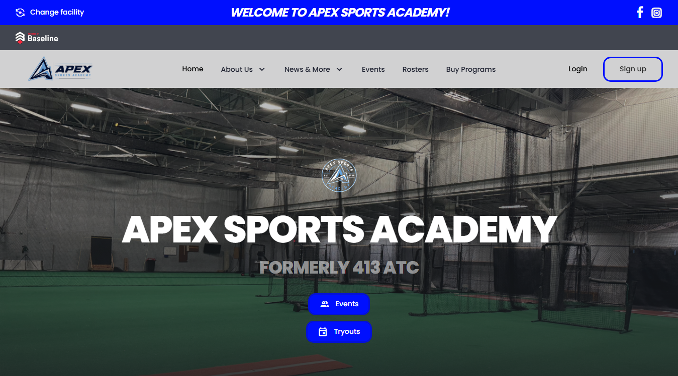 Website screenshot for 413 Athletic Training Center