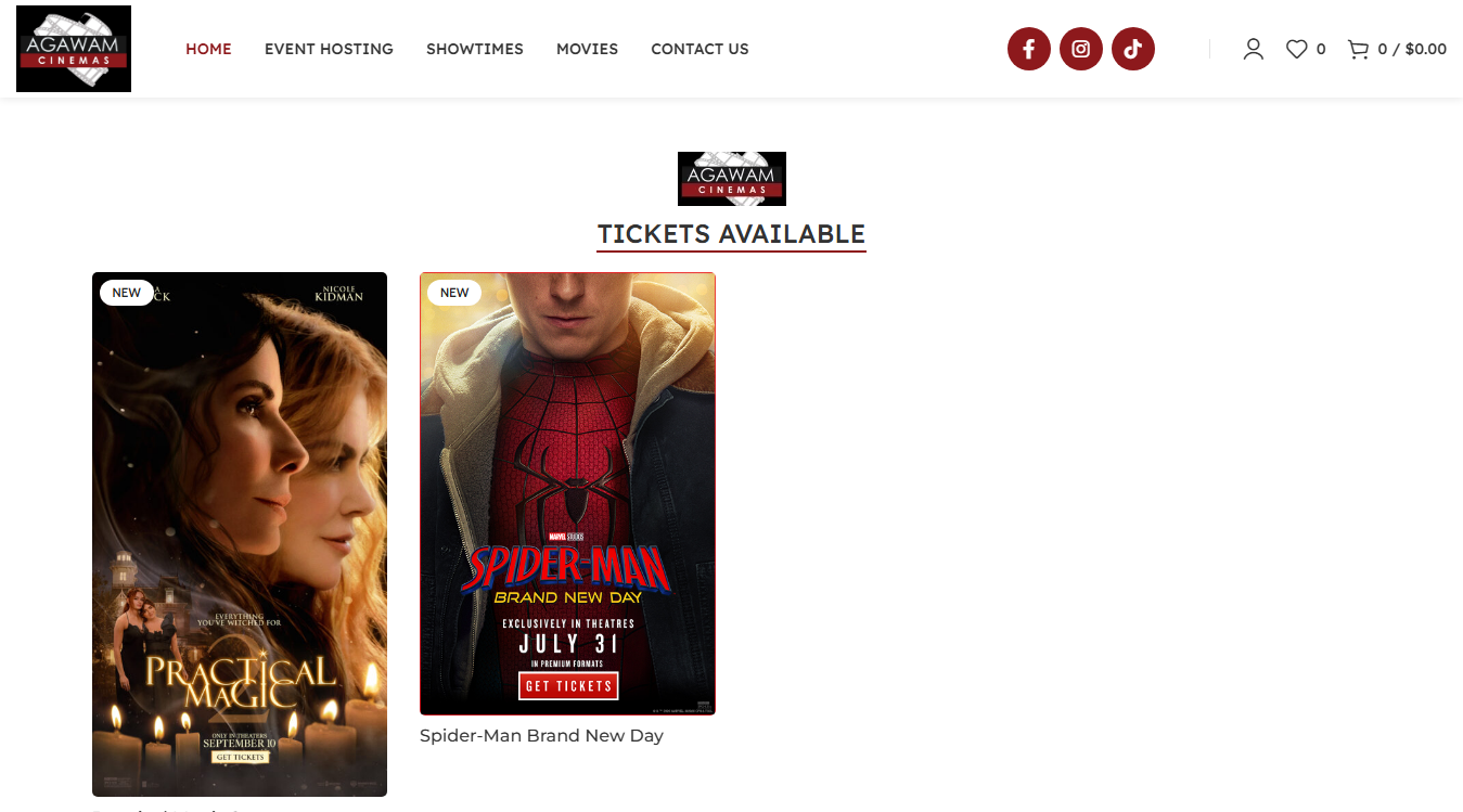 Website screenshot for Agawam Cinemas