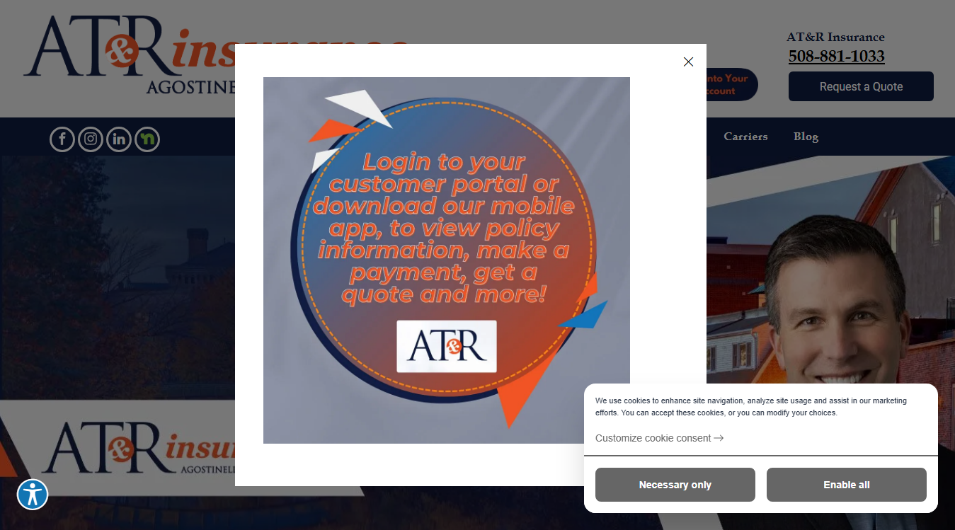 Website screenshot for Agostinelli, Teller & Ryan Insurance Agency, Inc.