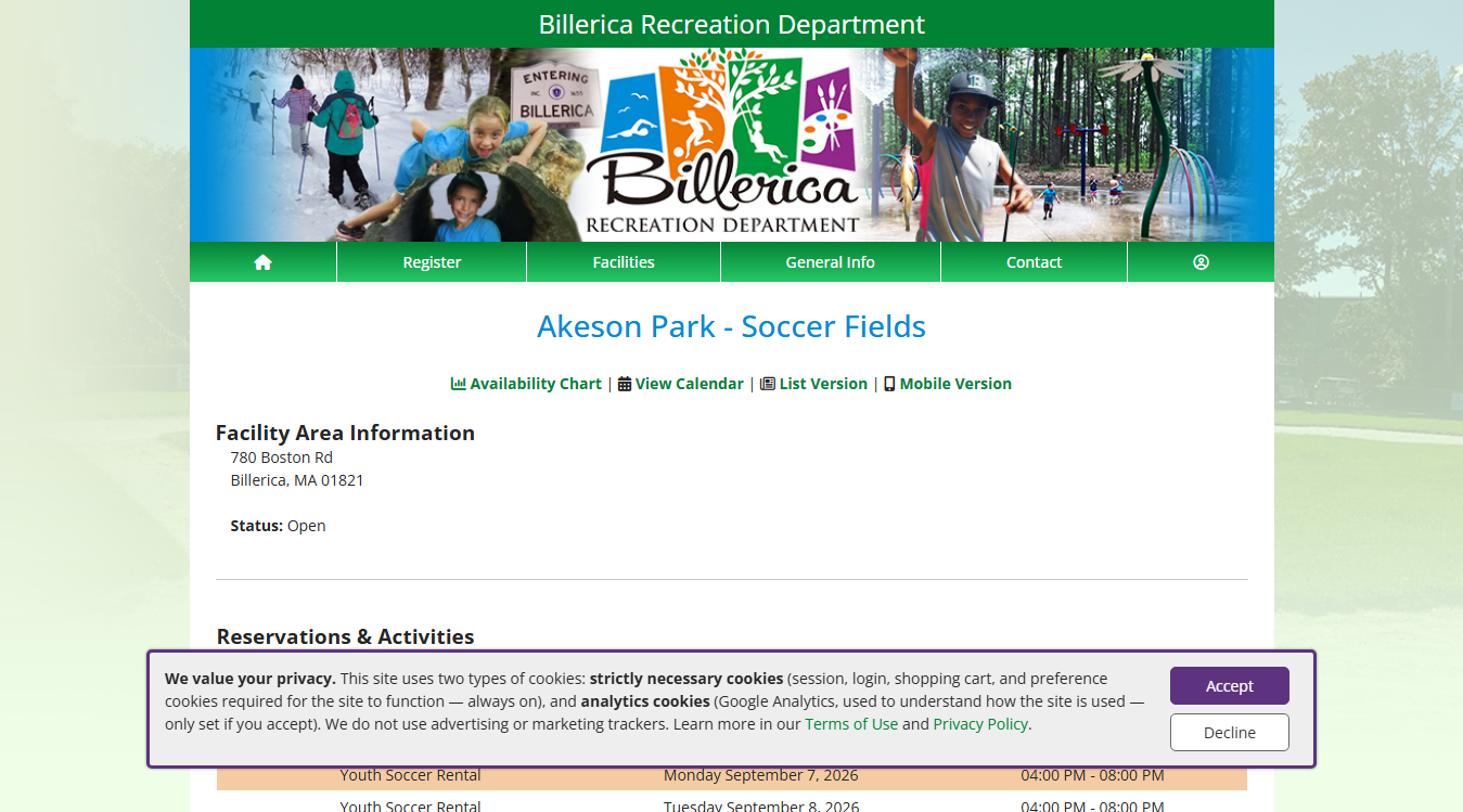 Website screenshot for Akeson Field