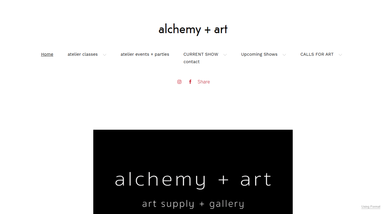 Website screenshot for alchemy + art