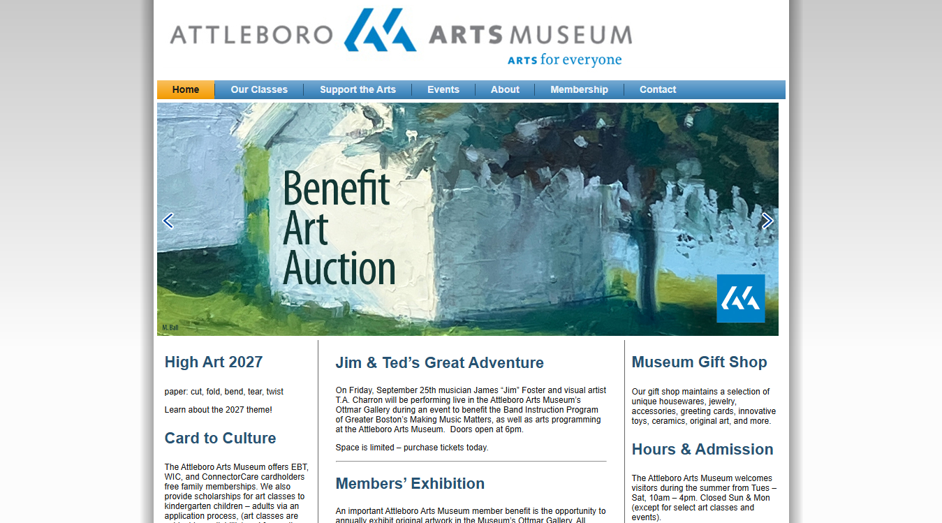 Website screenshot for Attleboro Arts Museum