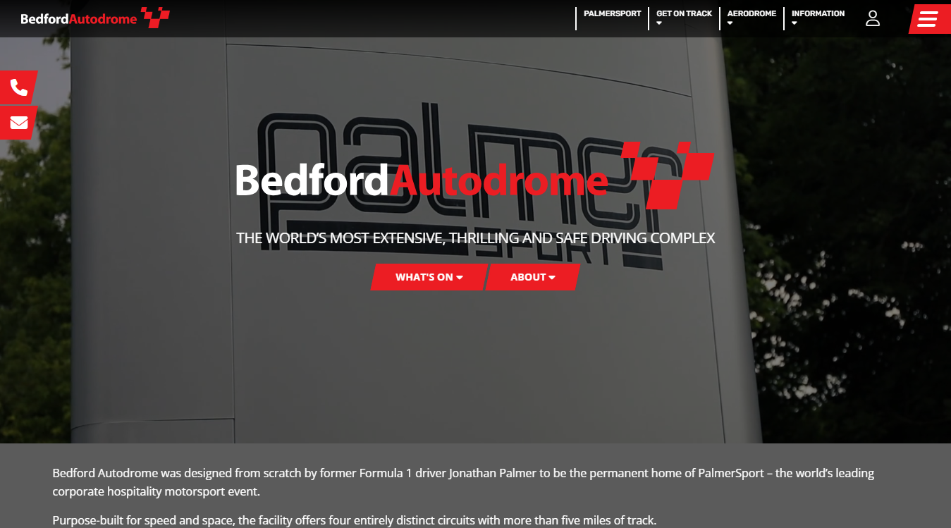 Website screenshot for Bedford Autodrome