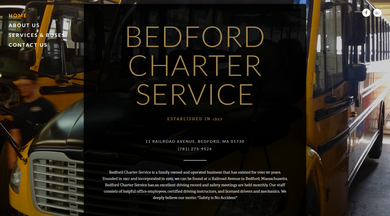 Website screenshot for Bedford Charter Services