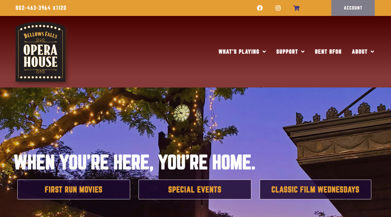 Website screenshot for Bellows Falls Opera House