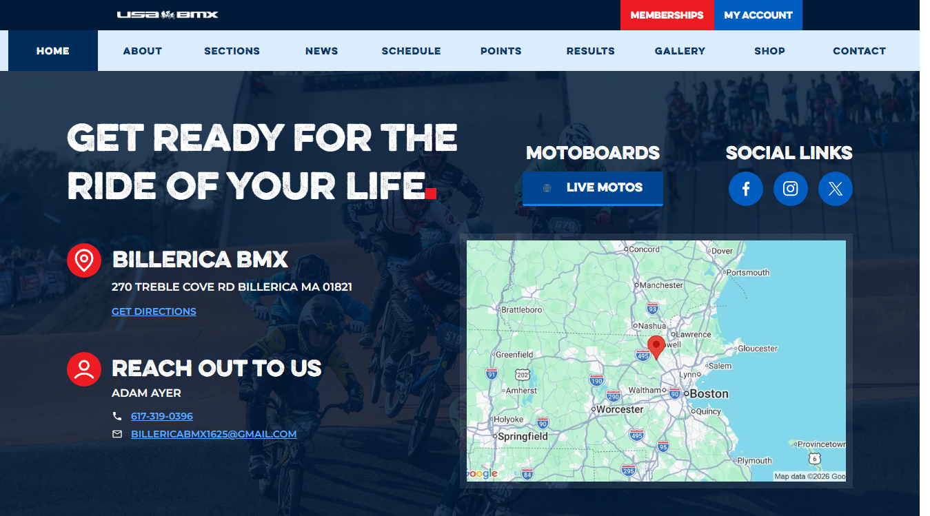 Website screenshot for Billerica BMX