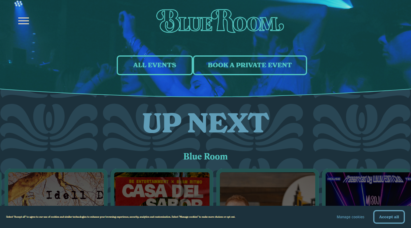 Website screenshot for Blue Room