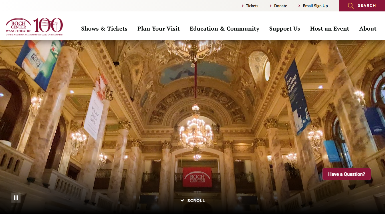 Website screenshot for Boch Center - Shubert Theatre