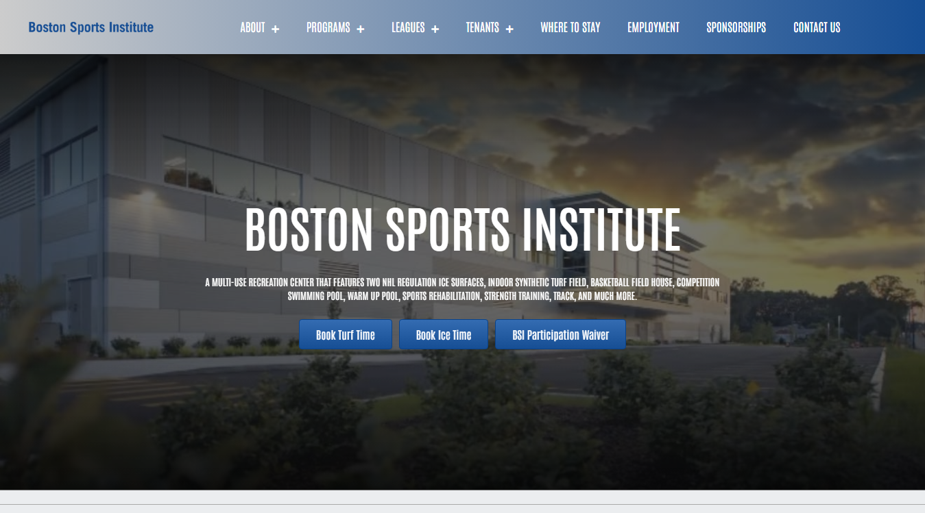 Website screenshot for Boston Sports Institute