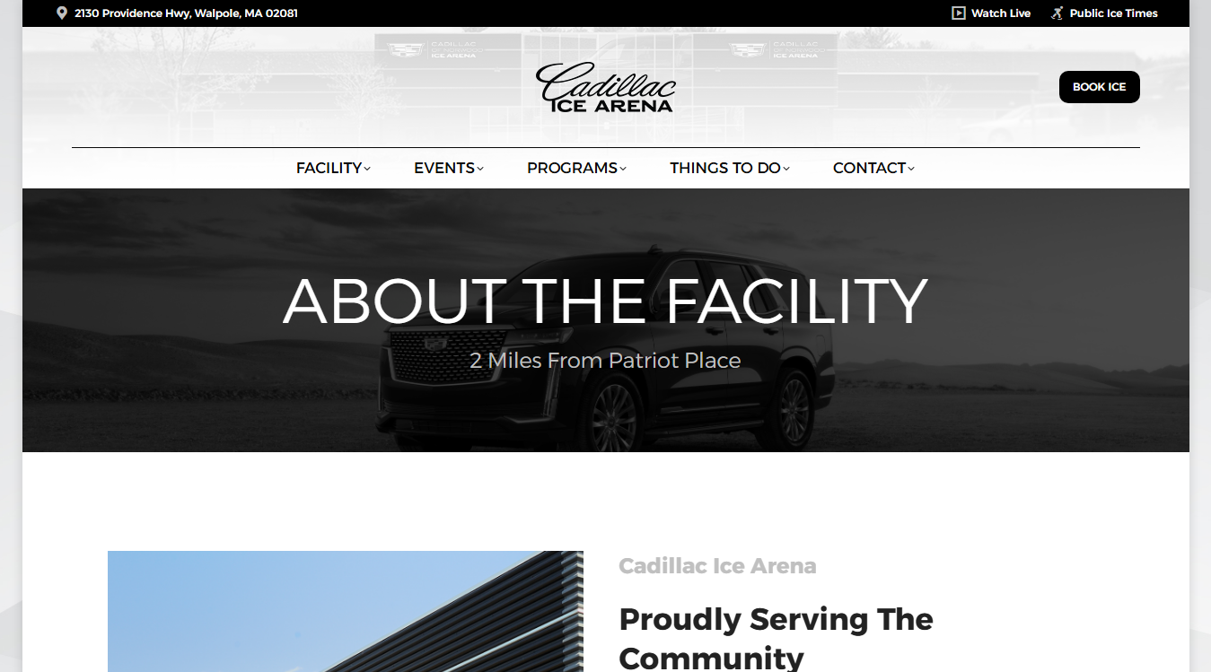 Website screenshot for Cadillac Ice Arena