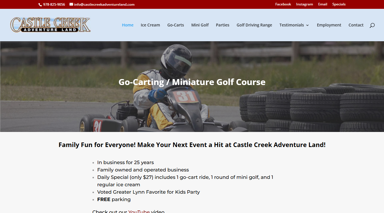 Website screenshot for Castle Creek Adventure Land