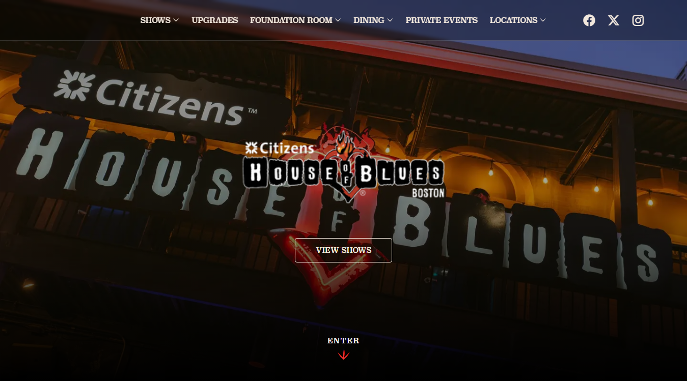 Website screenshot for Citizens House of Blues Boston