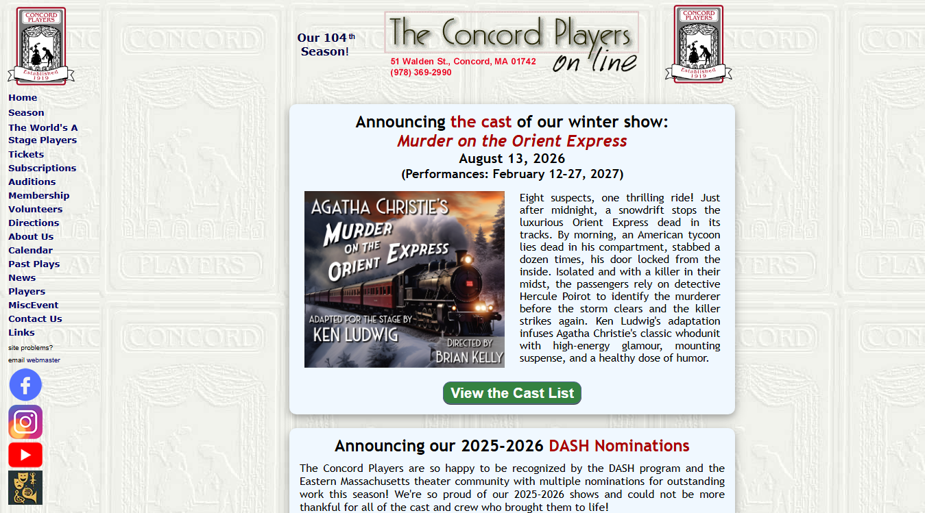Website screenshot for Concord Players Inc