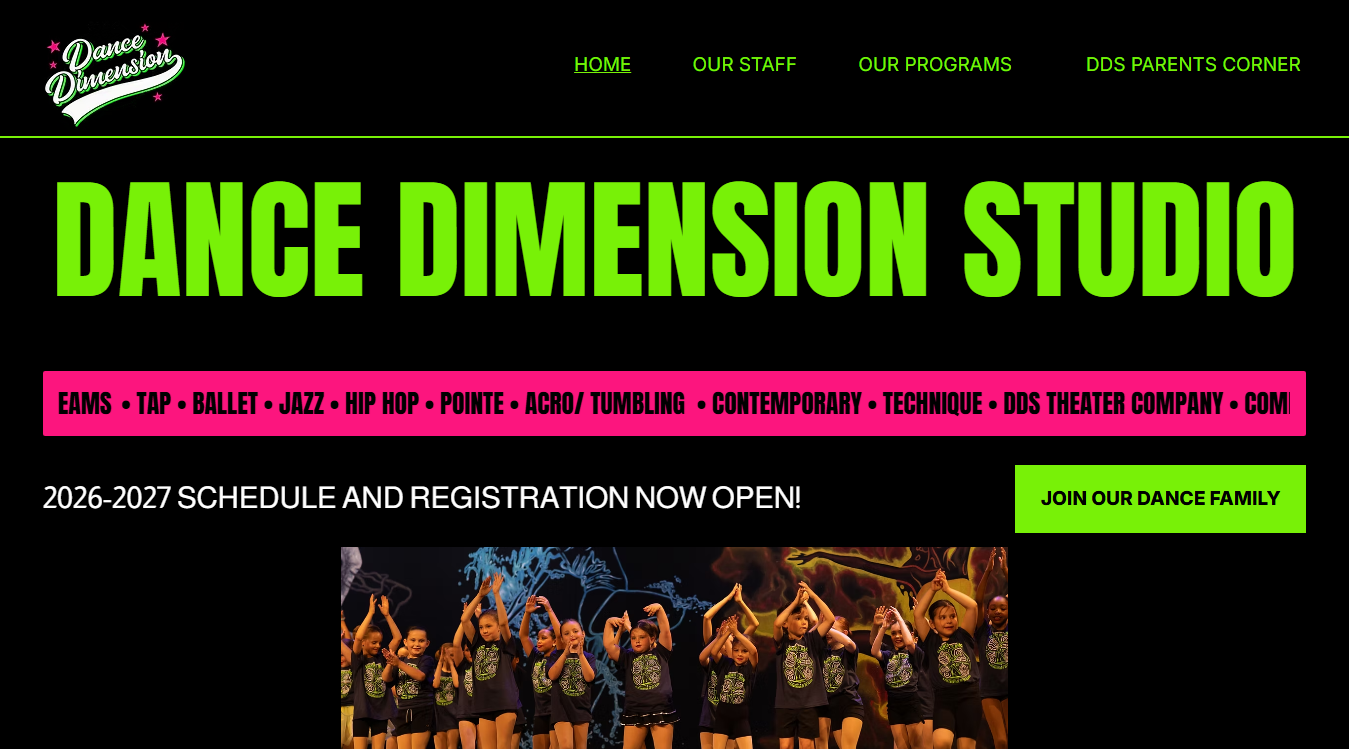 Website screenshot for Dance Dimension Studio