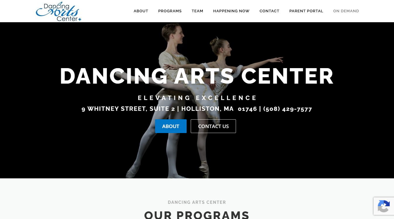 Website screenshot for Dancing Arts Center