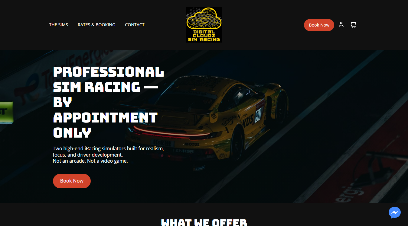 Website screenshot for Digital Cloudz Sim Racing
