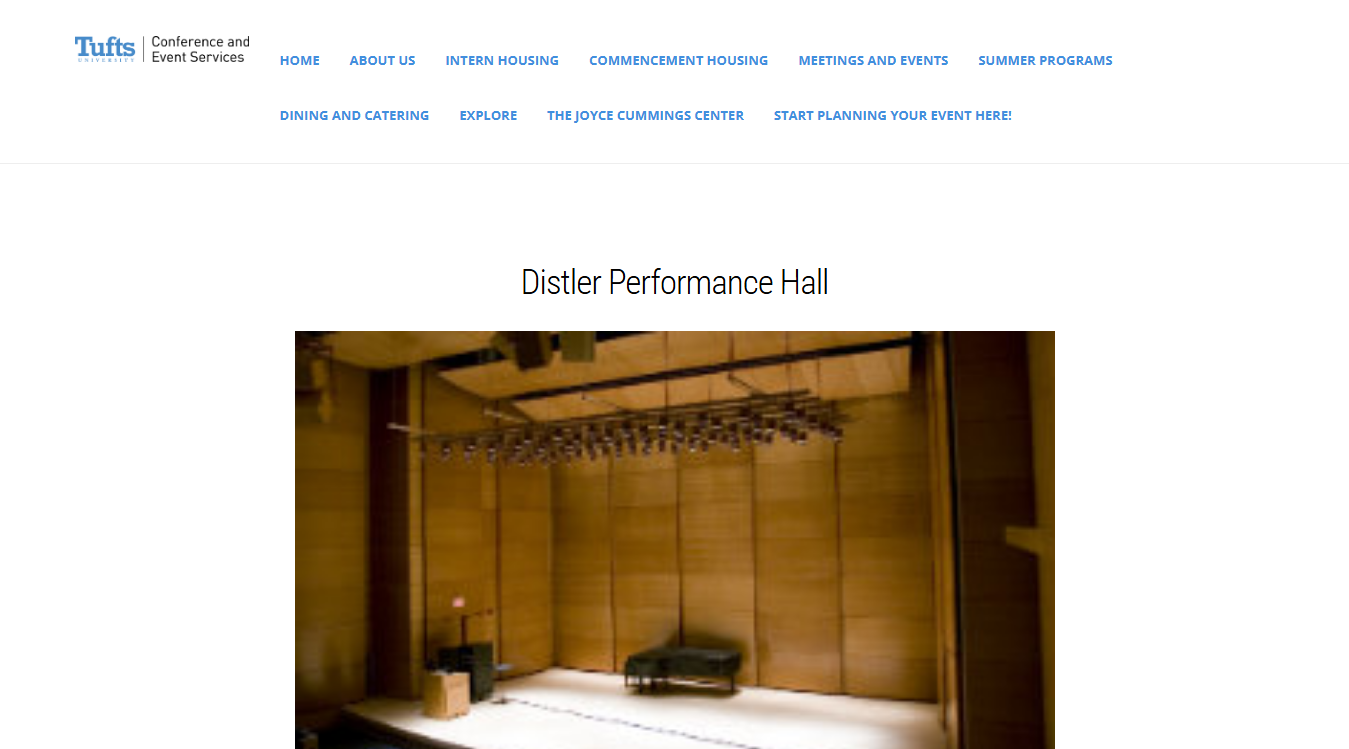 Website screenshot for Distler Performance Hall