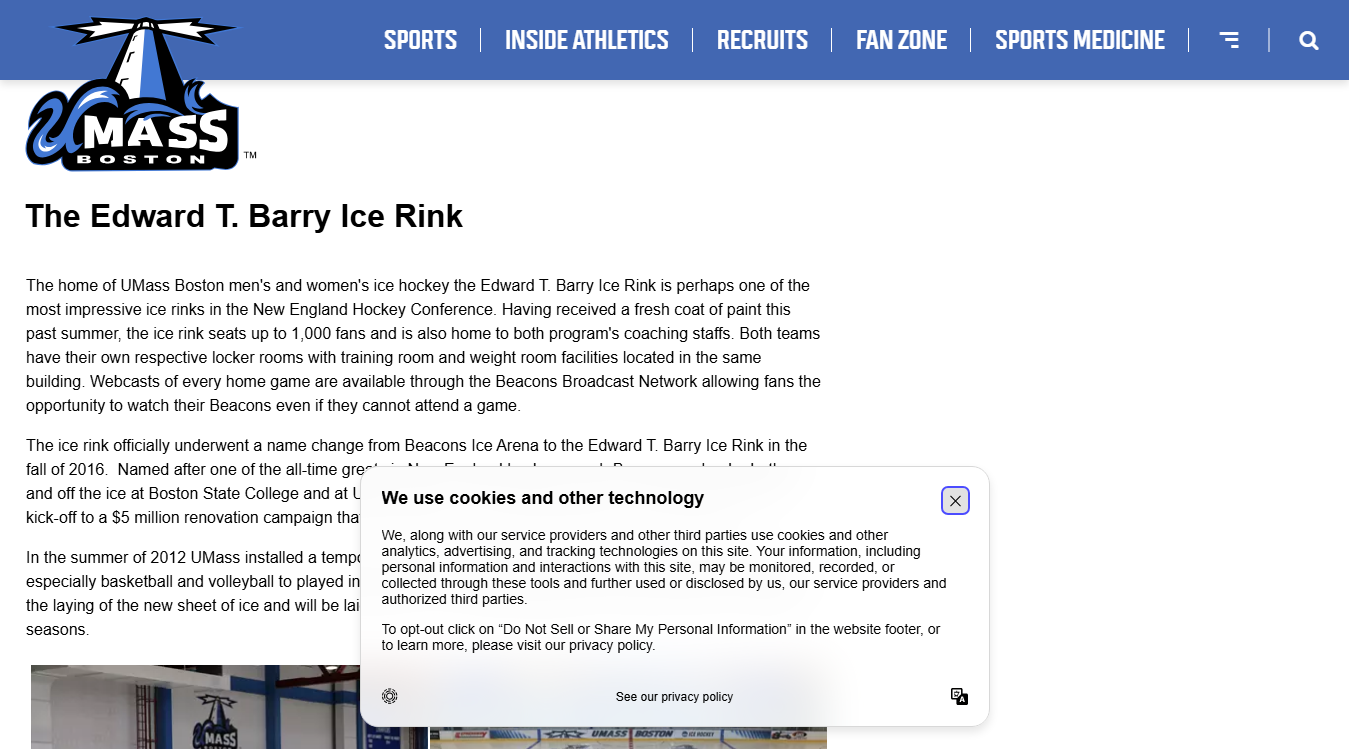 Website screenshot for Edward T. Barry Ice Rink