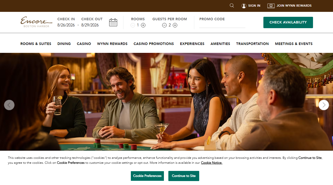 Website screenshot for Encore Boston Harbor