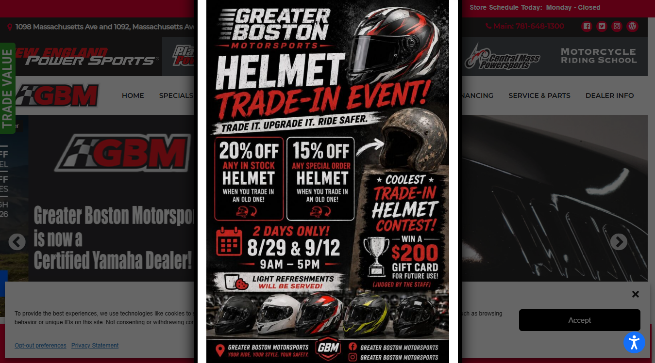 Website screenshot for Greater Boston Motorsports
