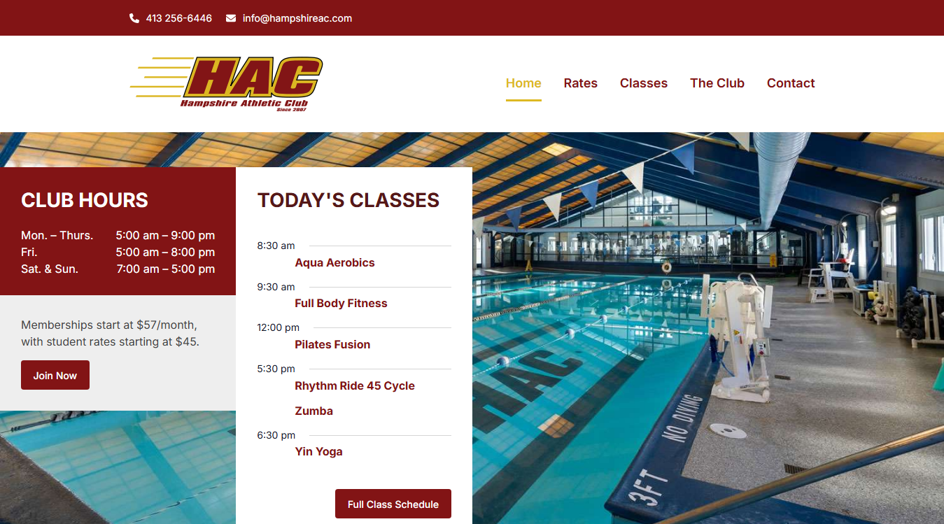 Website screenshot for Hampshire Athletic Club