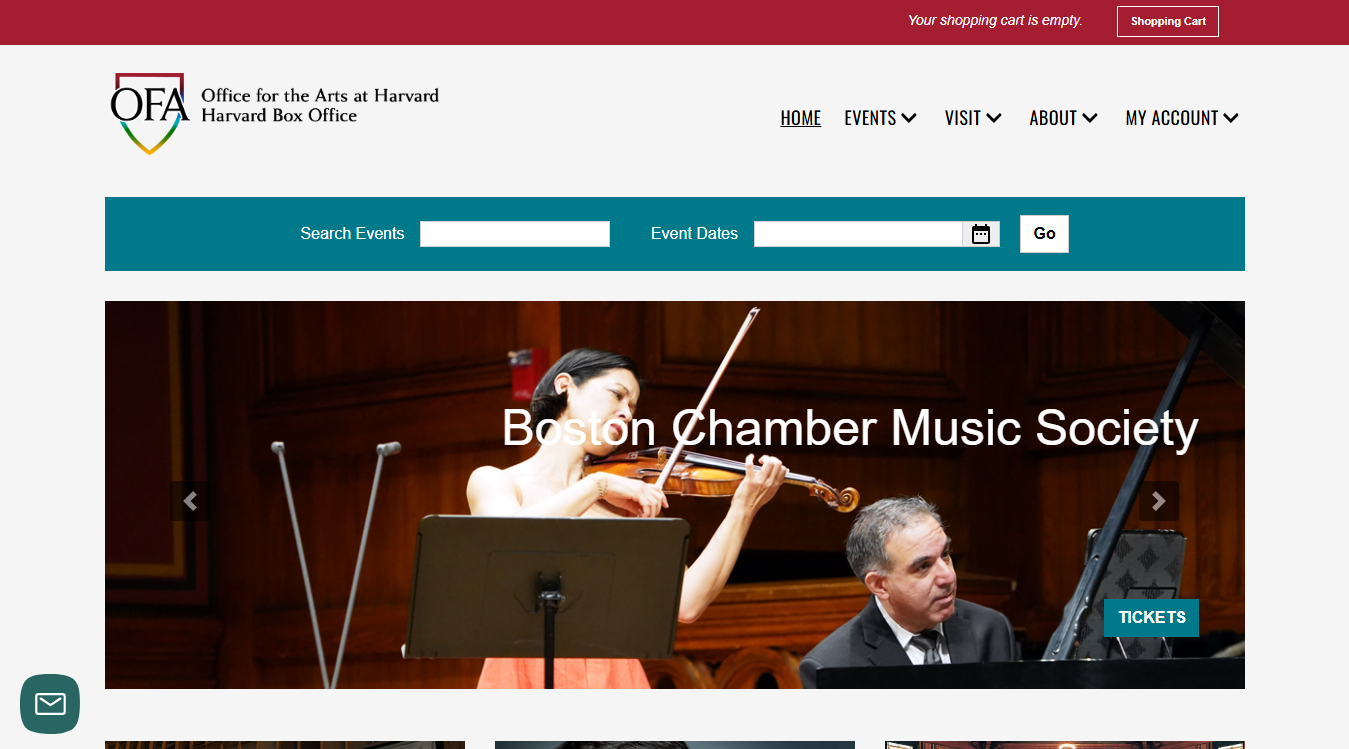 Website screenshot for Harvard Box Office