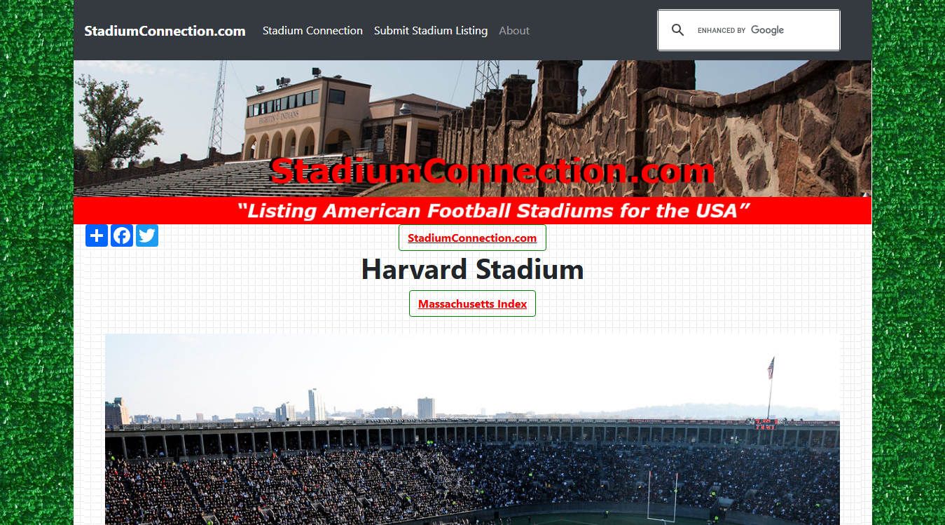 Website screenshot for Harvard Stadium