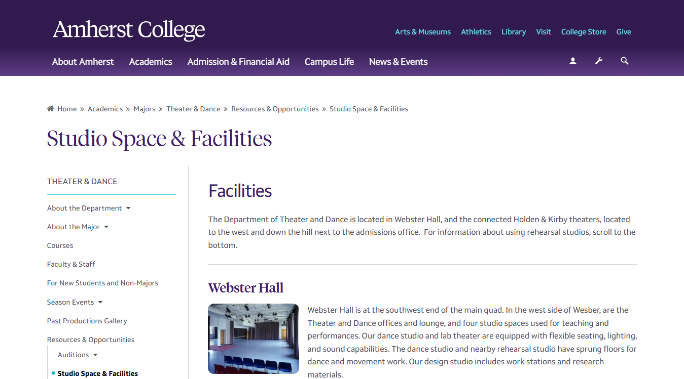 Website screenshot for Holden Experimental Theater
