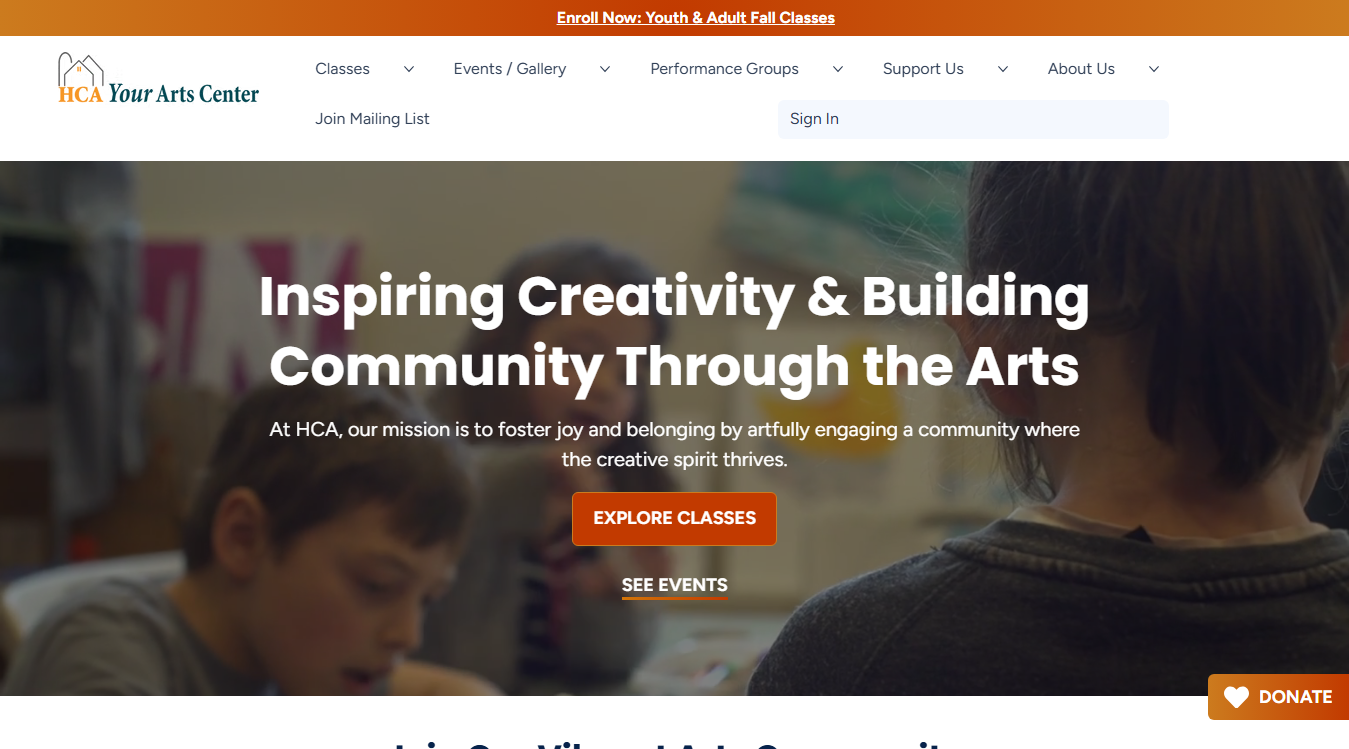 Website screenshot for Hopkinton Center for the Arts