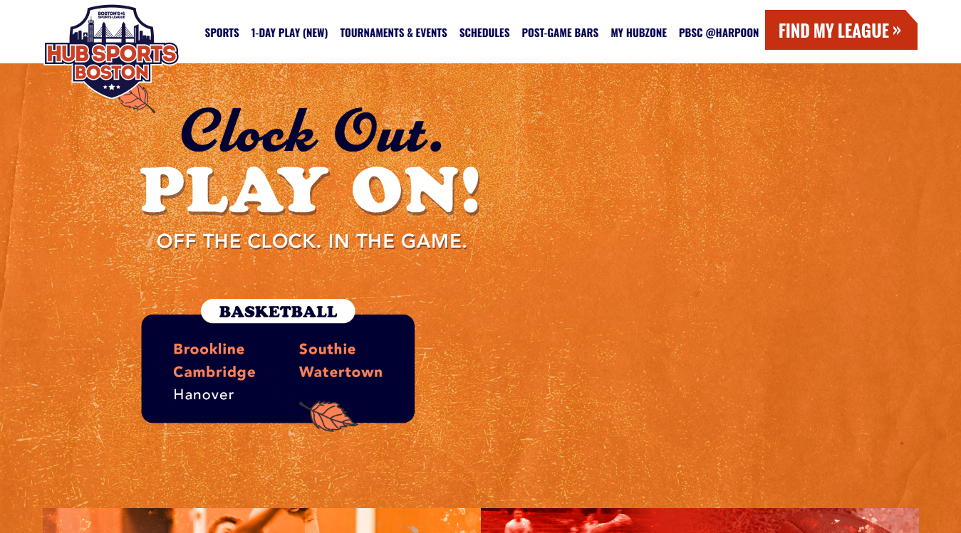 Website screenshot for HUB Sports Boston
