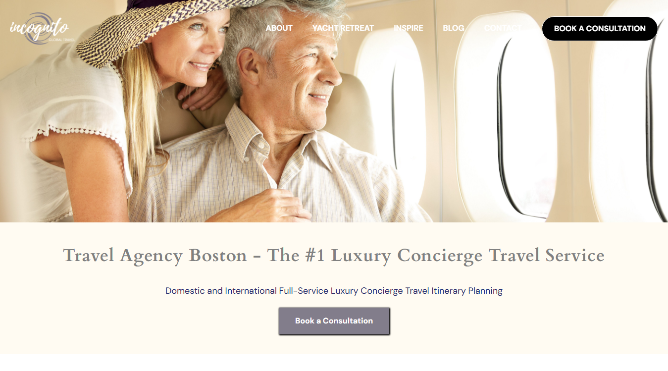 Website screenshot for Incognito Global Travel Agency