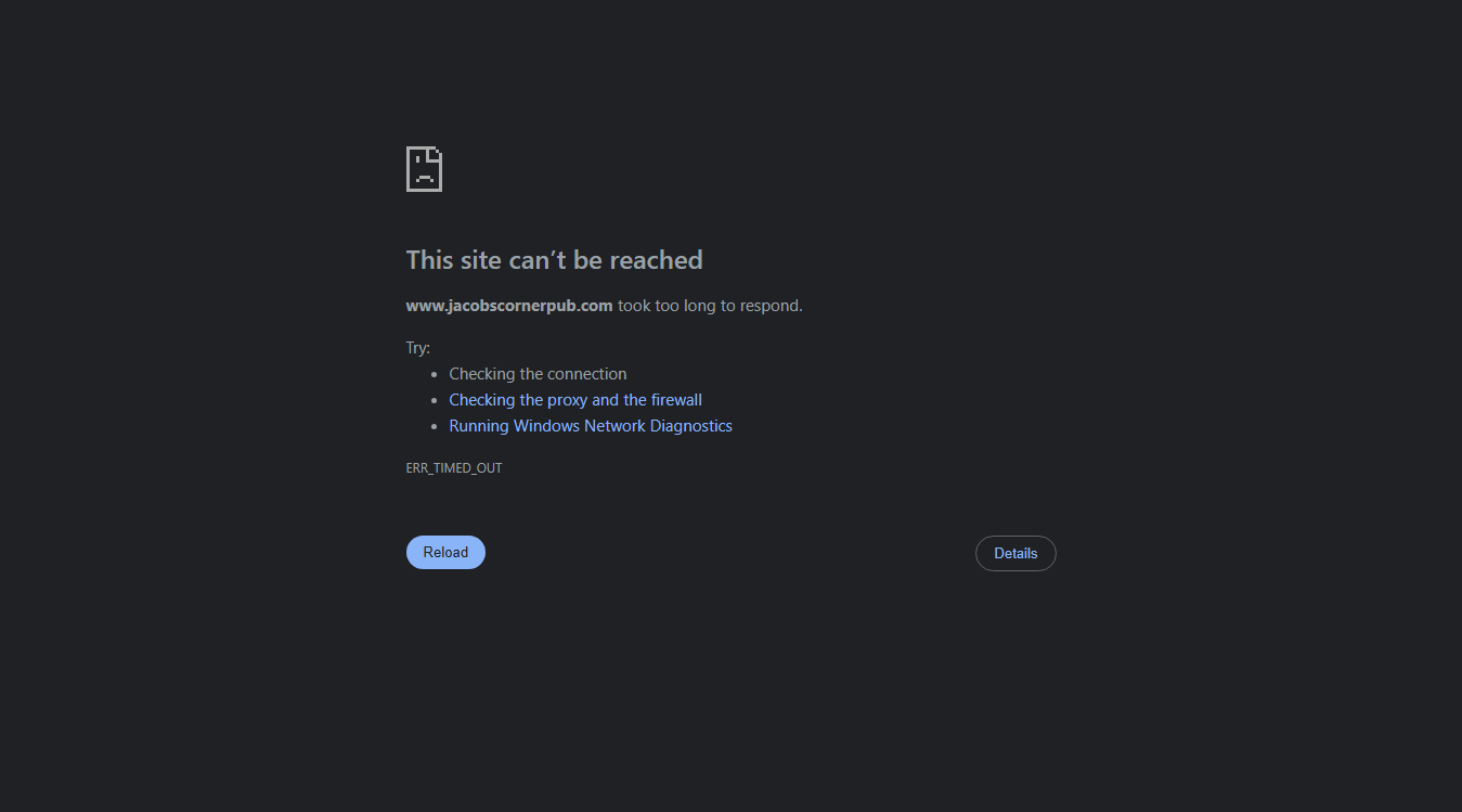 Website screenshot for Jacob's Corner