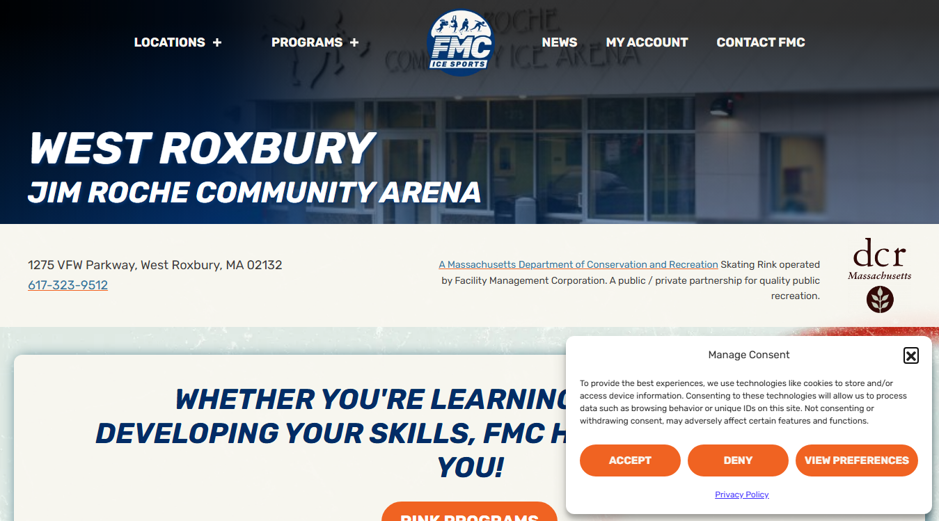 Website screenshot for Jim Roche Community Arena
