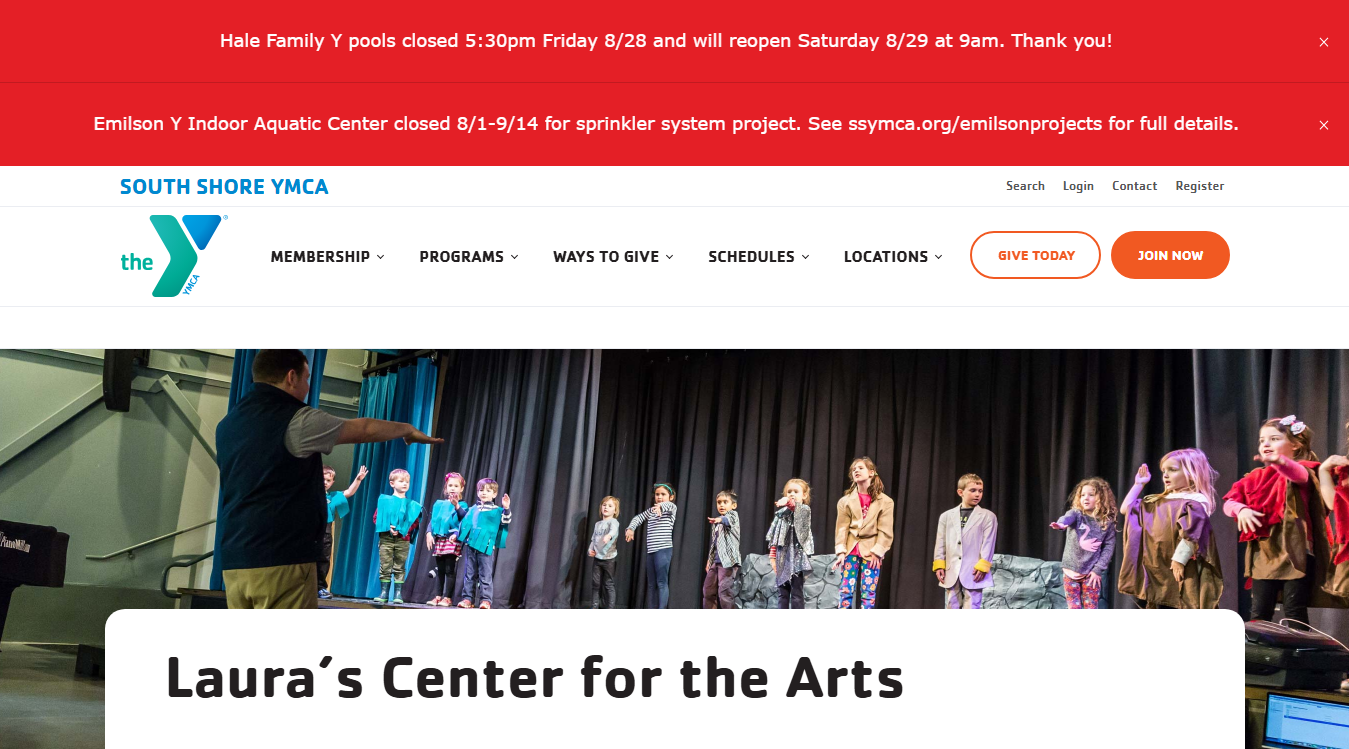 Website screenshot for Laura's Center for the Arts