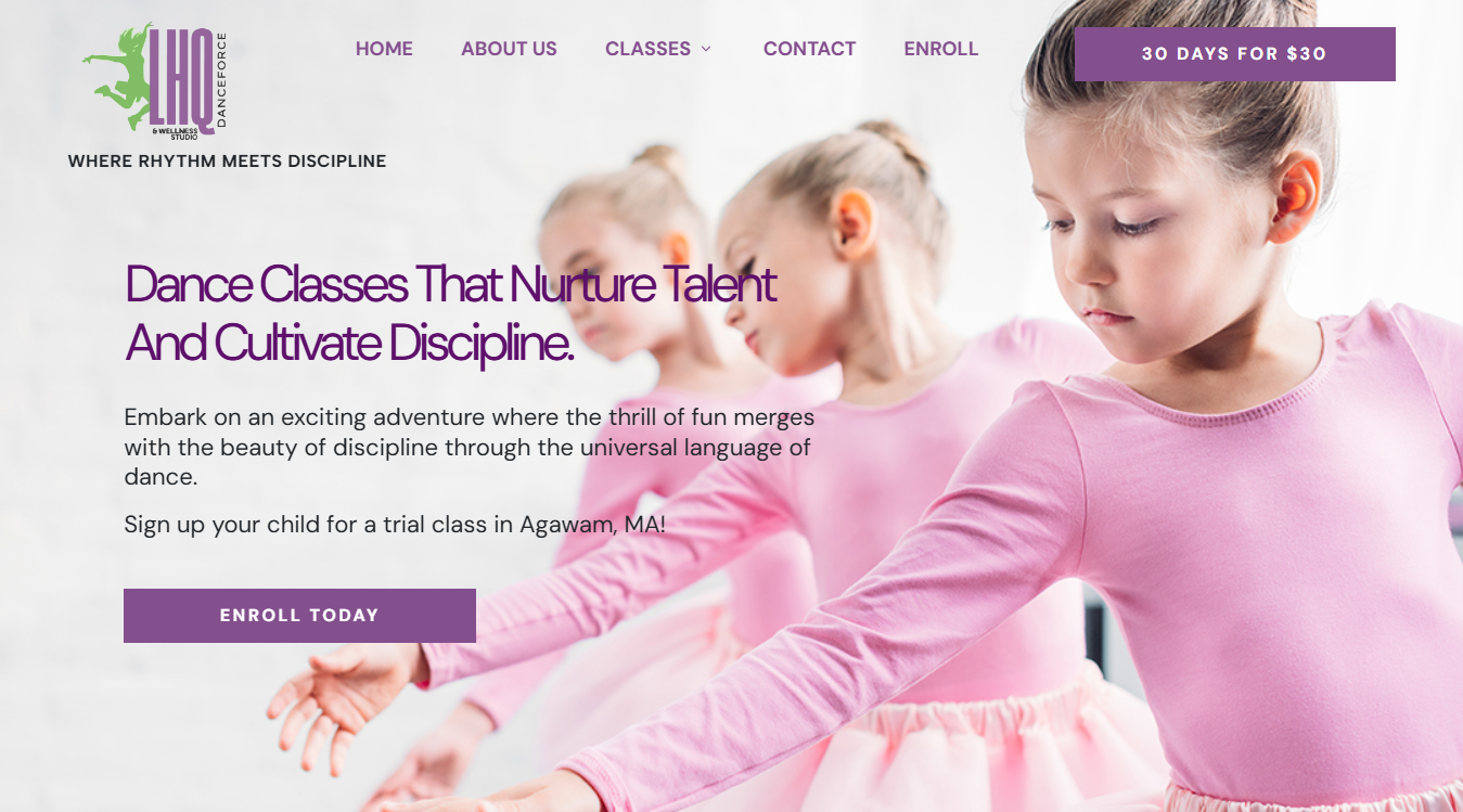 Website screenshot for LHQ Danceforce & Wellness Studio