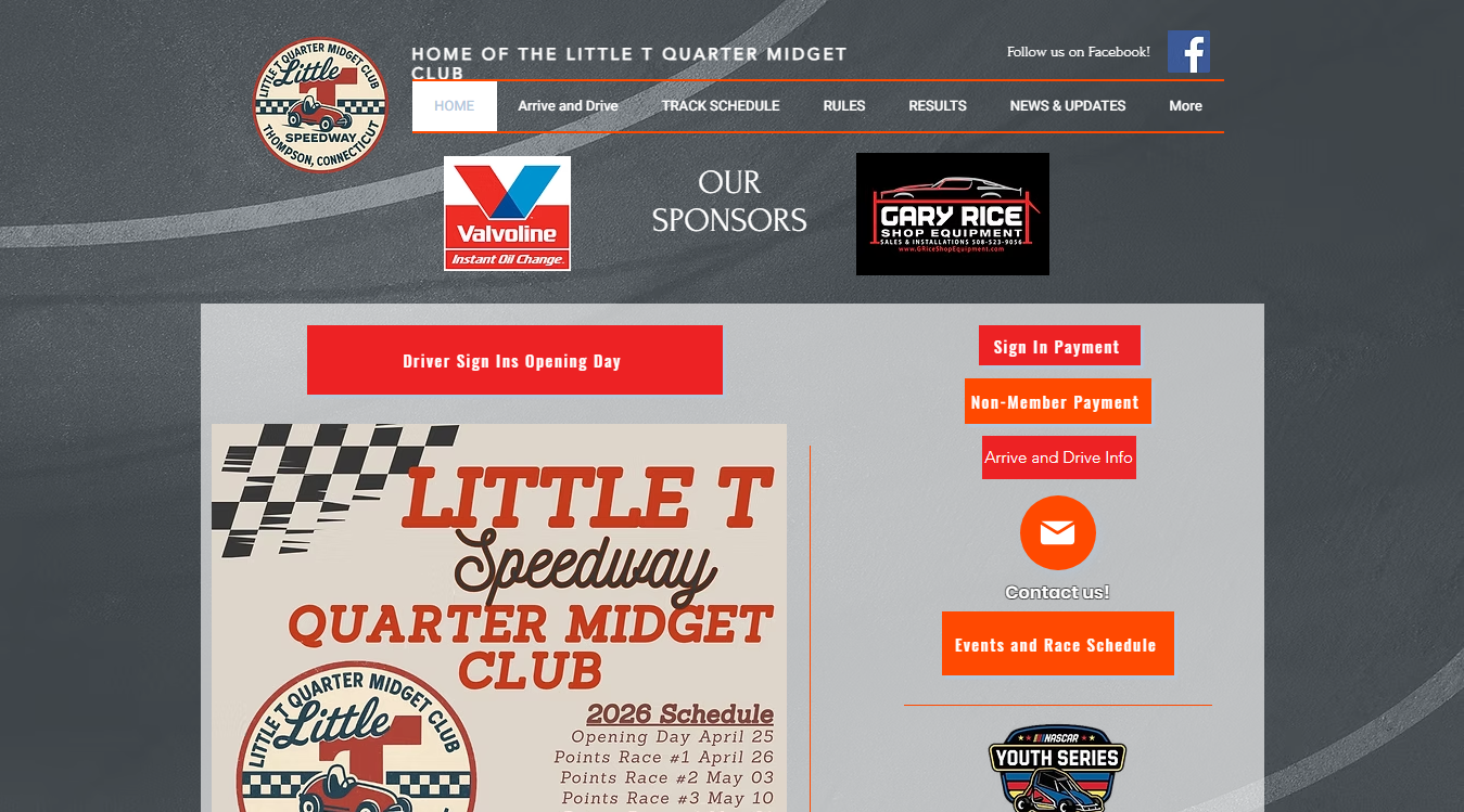 Website screenshot for Little T Speedway