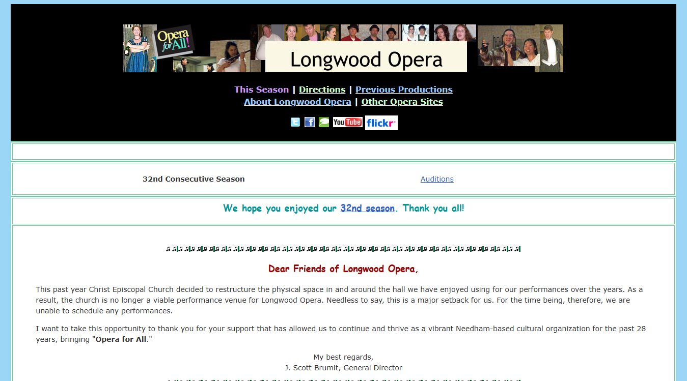 Website screenshot for Longwood Opera