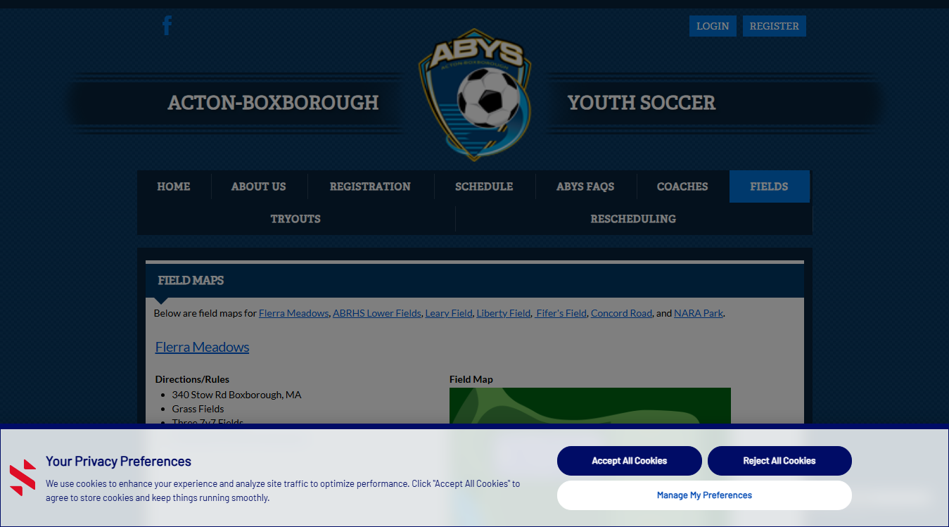 Website screenshot for Lower Fields at ABRHS