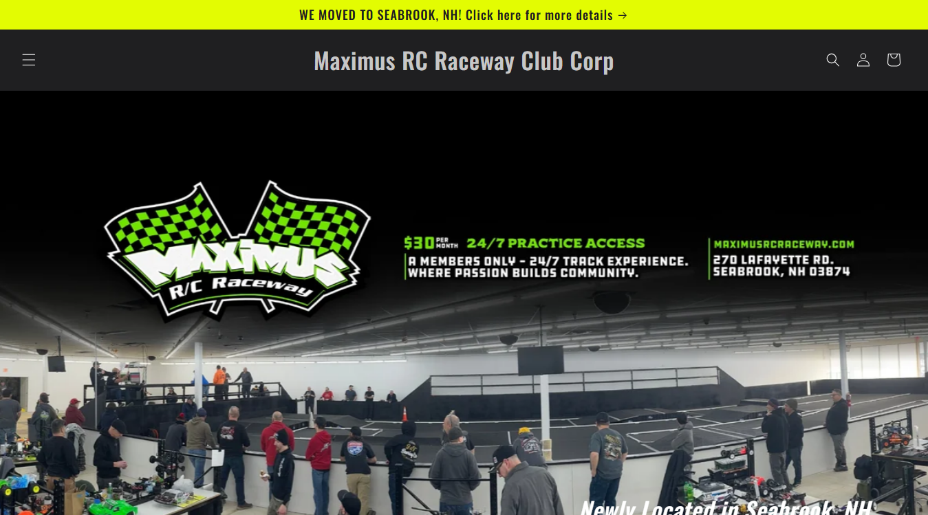 Website screenshot for Maximus R/C Raceway