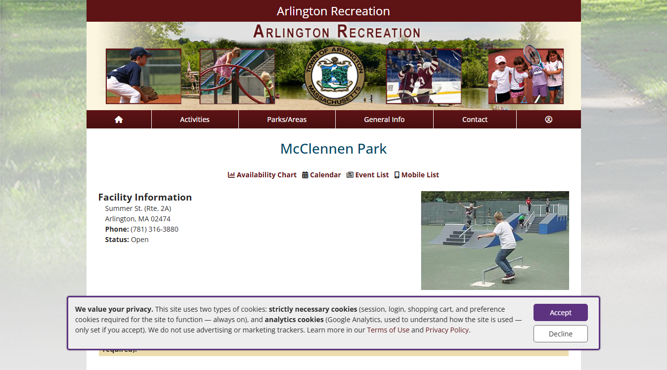 Website screenshot for McClennen Park