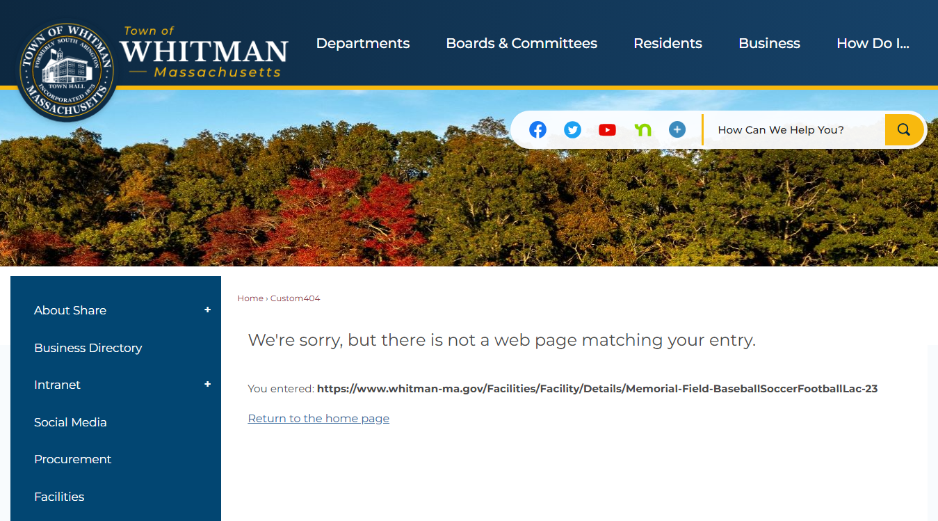 Website screenshot for Memorial Field (Baseball)