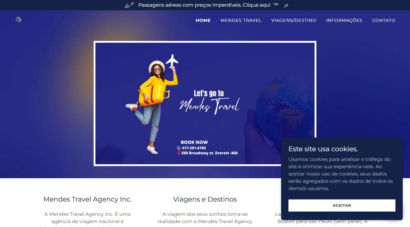 Website screenshot for Mendes Travel