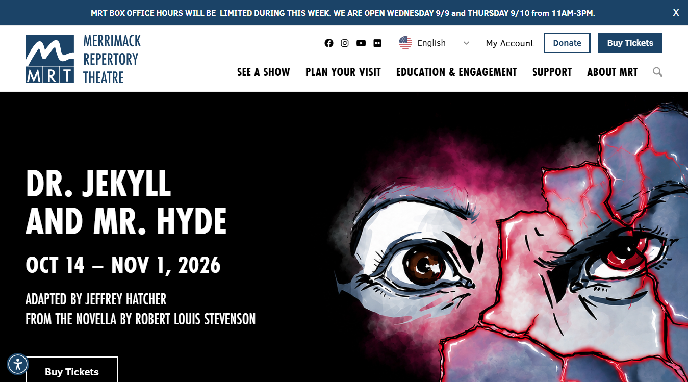 Website screenshot for Merrimack Repertory Theatre