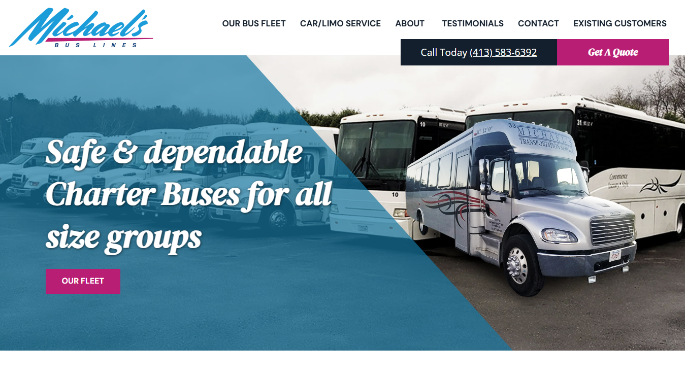 Website screenshot for Michael's Limousine & Bus Lines