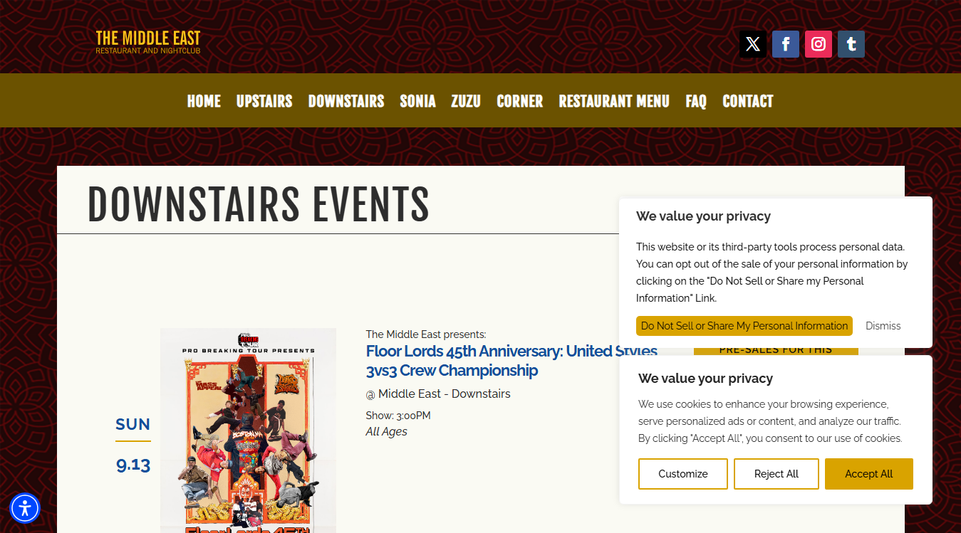 Website screenshot for Middle East Downstairs