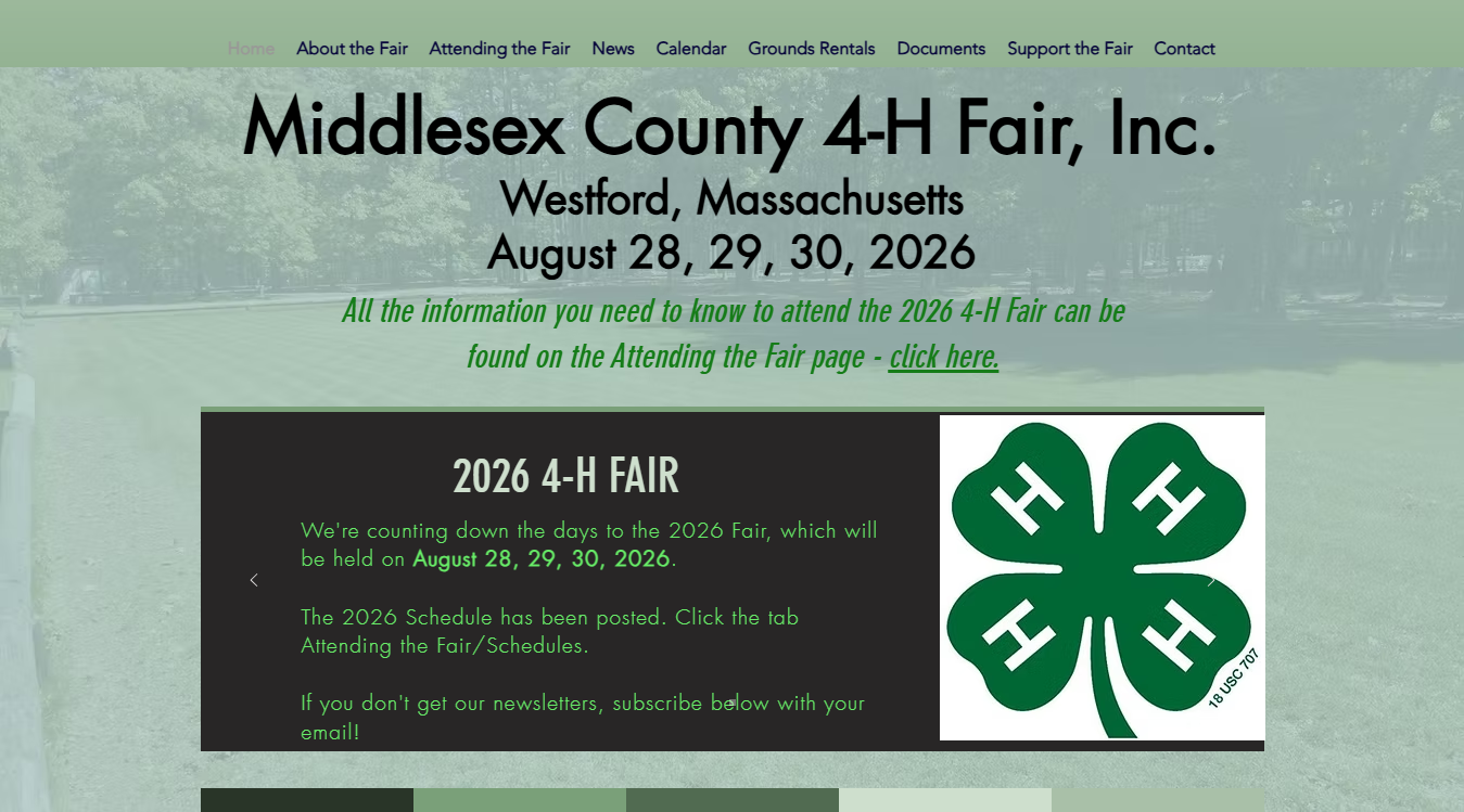 Website screenshot for Middlesex County 4H Fair Inc