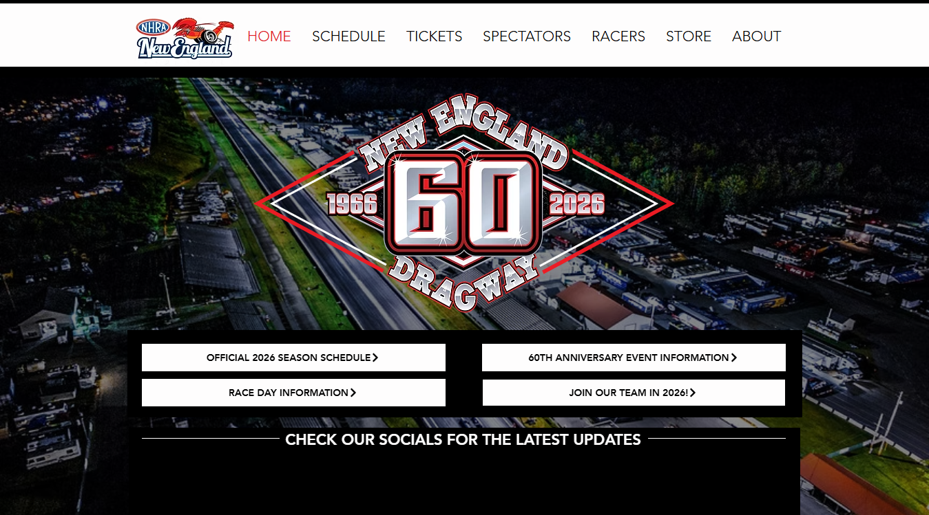 Website screenshot for New England Dragway