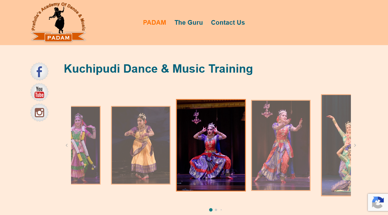 Website screenshot for PADAM | Kuchipudi Dance & Carnatic Music