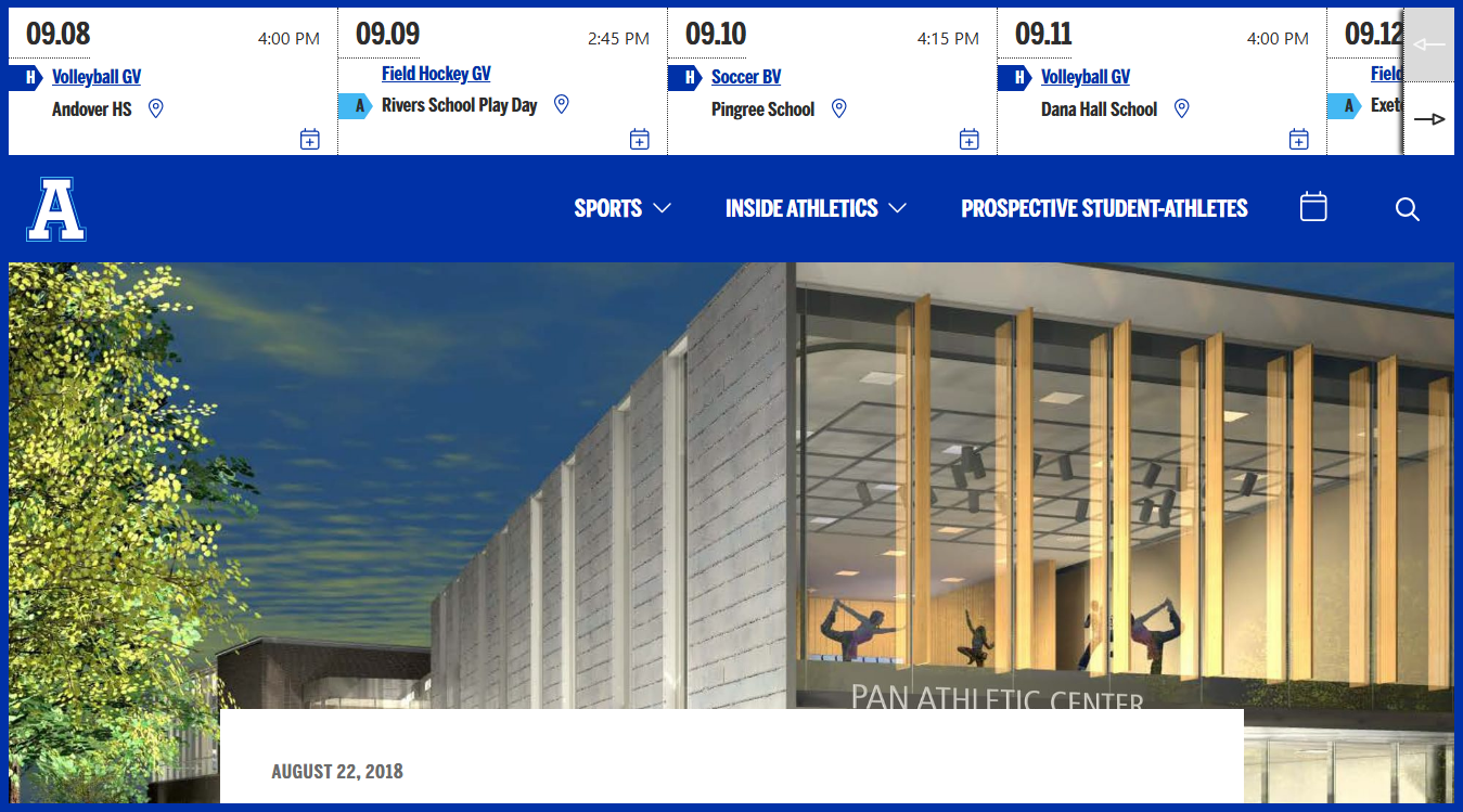 Website screenshot for Pan Athletic Center